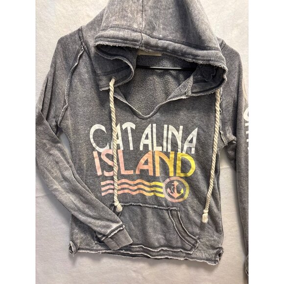 Catalina Island Graphic Hoodie Sweatshirt Gray Distressed Look Womens SMALL - Picture 2 of 9
